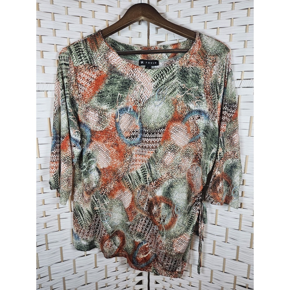 N Touch Womens  Large Top Mosaic Textured Print Asymmetric Hem Boho Hippie Artsy